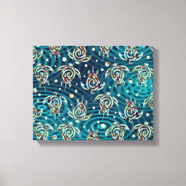 Shamanic Sea Turtles Pattern + your backgr. image Canvas Print (Front)