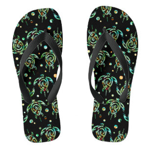 Shamanic Sea Turtles Seamless Pattern + your back. Flip Flops