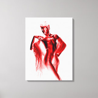 Shameless model posing with red veil and body pain canvas print