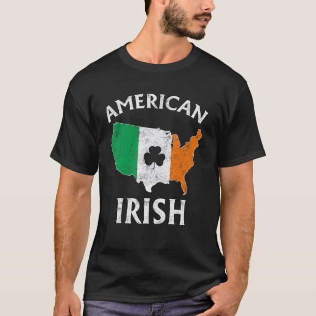 Shamrock American Flag St Patrick's Day Irish Prid T-Shirt (Front)