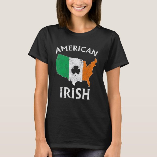 Shamrock American Flag St Patrick's Day Irish Prid T-Shirt (Front)