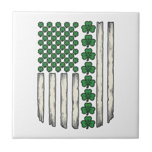 Shamrock American Flag Vintage Vector Design_1 Tile