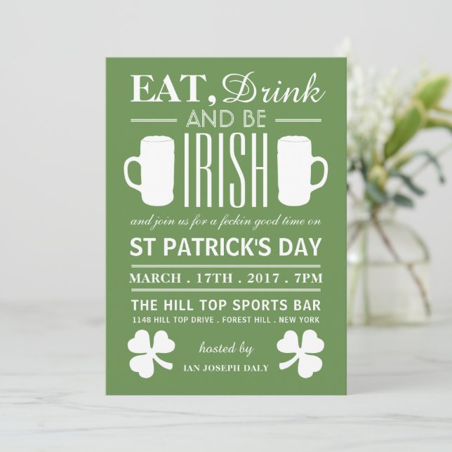 Shamrock and Beer Irish St Patrick's Day Invitation (Standing Front)