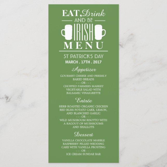 Shamrock and Beer Irish St Patrick's Day Menu (Front)