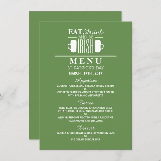 Shamrock and Beer Irish St Patrick's Day Menu Invitation (Front/Back)