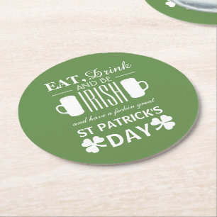 Shamrock and Beer Irish St Patrick's Day Round Paper Coaster