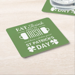 Shamrock and Beer Irish St Patrick's Day Square Paper Coaster