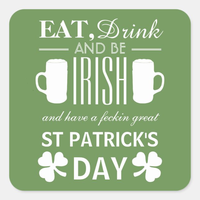 Shamrock and Beer Irish St Patrick's Day Square Sticker (Front)