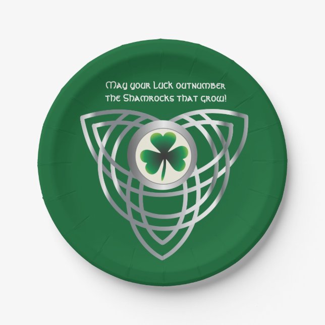 Shamrock and Celtic knot Paper Plate (Front)