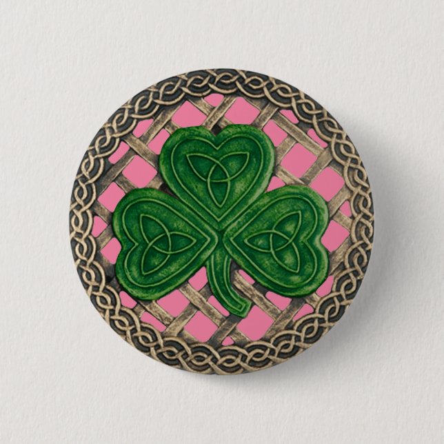Shamrock And Celtic Knots Button Pink (Front)