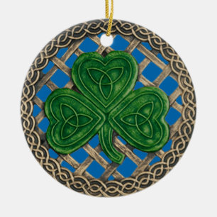 Shamrock And Celtic Knots Ornament Blue