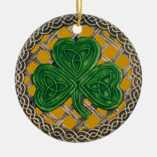Shamrock And Celtic Knots Ornament  Gold