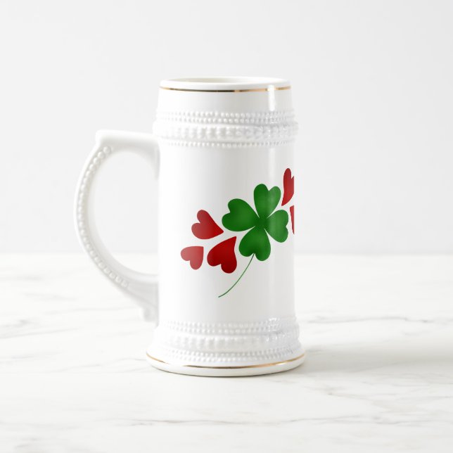 Shamrock and hearts beer stein (Left)