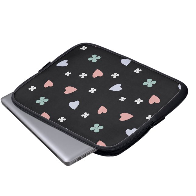 Shamrock and Hearts Pattern Laptop Sleeve (Front Bottom)