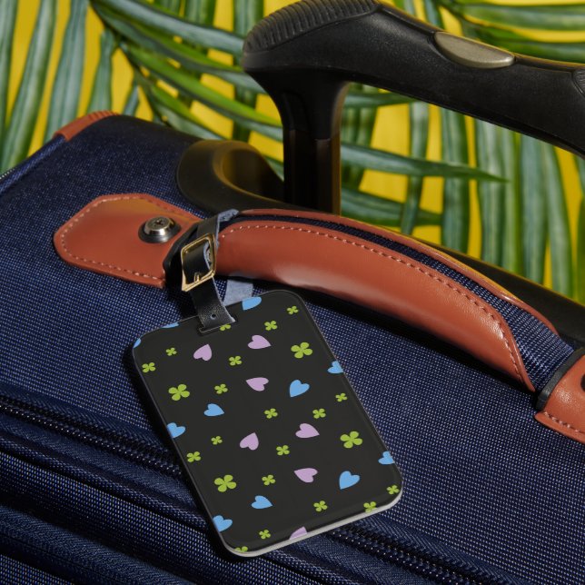 Shamrock and Hearts Pattern Luggage Tag (Front Insitu 1)