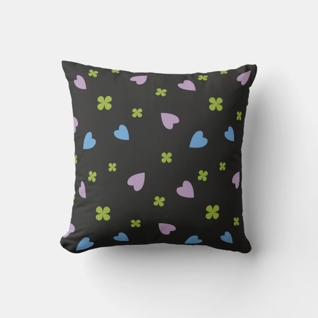 Shamrock and Hearts Pattern Throw Pillow (Front)