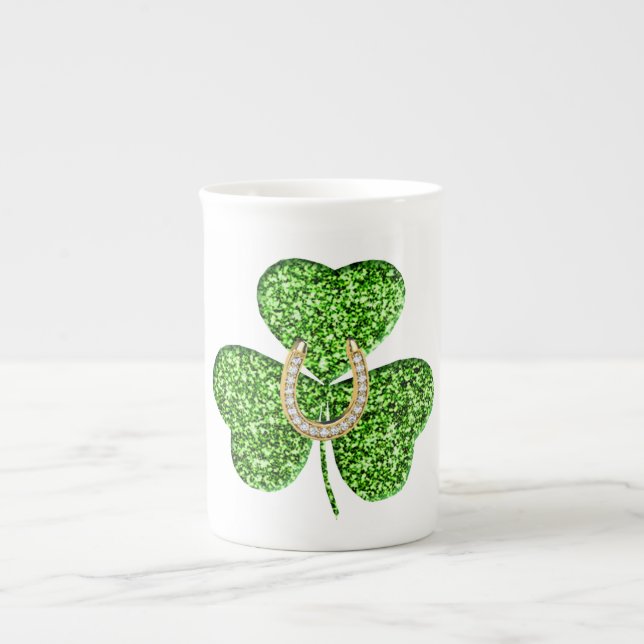 Shamrock And Horseshoe Bone China Mug (Front)