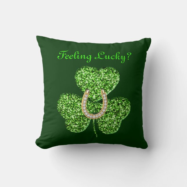 Shamrock And Horseshoe Throw Pillow (Front)