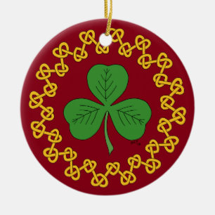 Shamrock and Knotwork on Red Ceramic Ornament