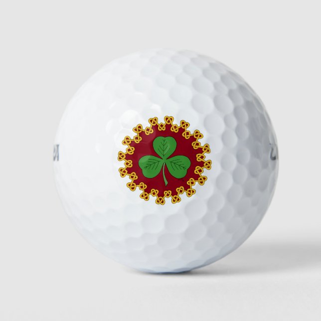 Shamrock and Knotwork on Red Golf Balls (Front)