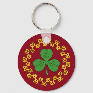 Shamrock and Knotwork on Red Keychain