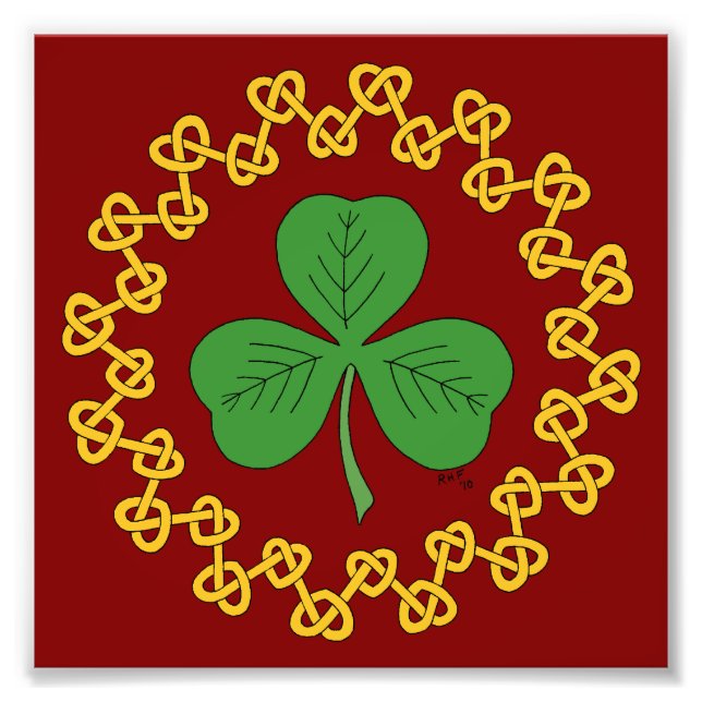 Shamrock and Knotwork on Red Photo Print (Front)