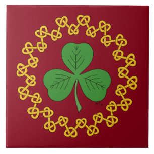 Shamrock and Knotwork on Red Tile