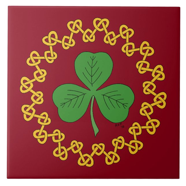 Shamrock and Knotwork on Red Tile (Front)
