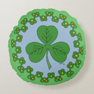 Shamrock and Knotwork Round Pillow