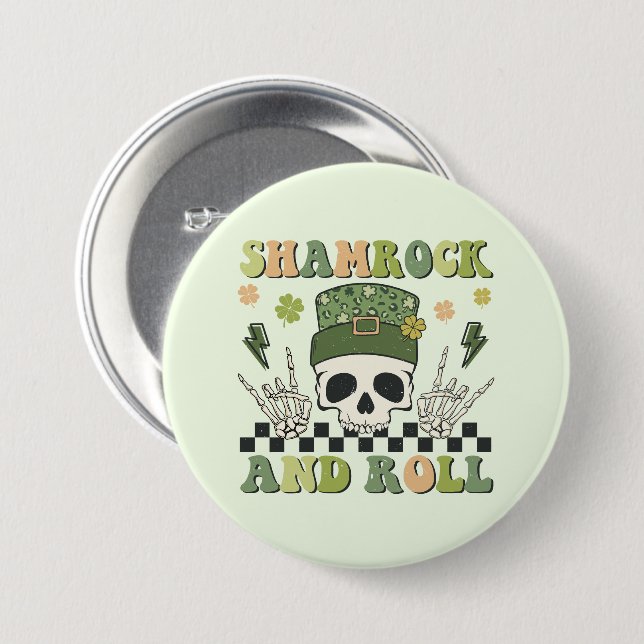 Shamrock and Roll 3 Inch Round Button (Front & Back)