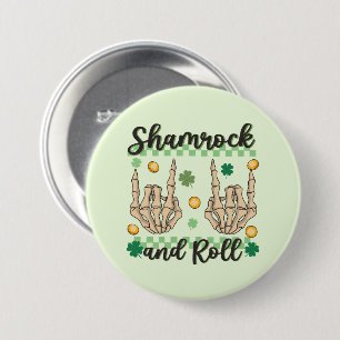 Shamrock and Roll Hand Skeleton 3 Inch Round Button