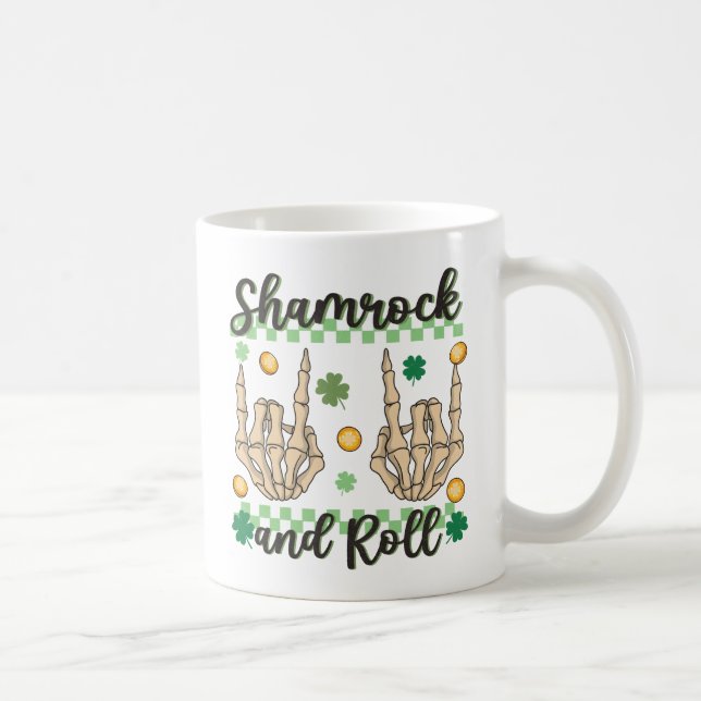 Shamrock and Roll Hand Skeleton Coffee Mug (Right)