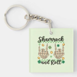 Shamrock and Roll Hand Skeleton Keychain