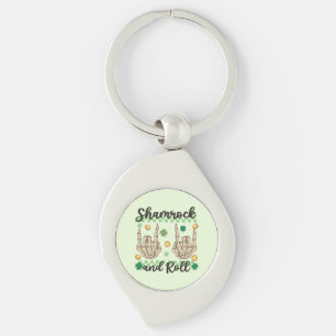 Shamrock and Roll Hand Skeleton Keychain
