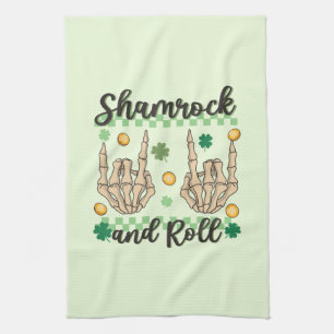 Shamrock and Roll Hand Skeleton Kitchen Towel