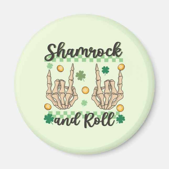 Shamrock and Roll Hand Skeleton Magnet (Front)