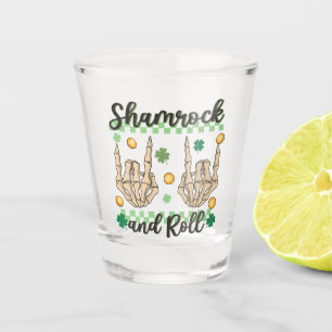 Shamrock and Roll Hand Skeleton Shot Glass