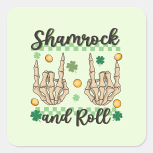 Shamrock and Roll Hand Skeleton Square Sticker