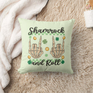 Shamrock and Roll Hand Skeleton Throw Pillow