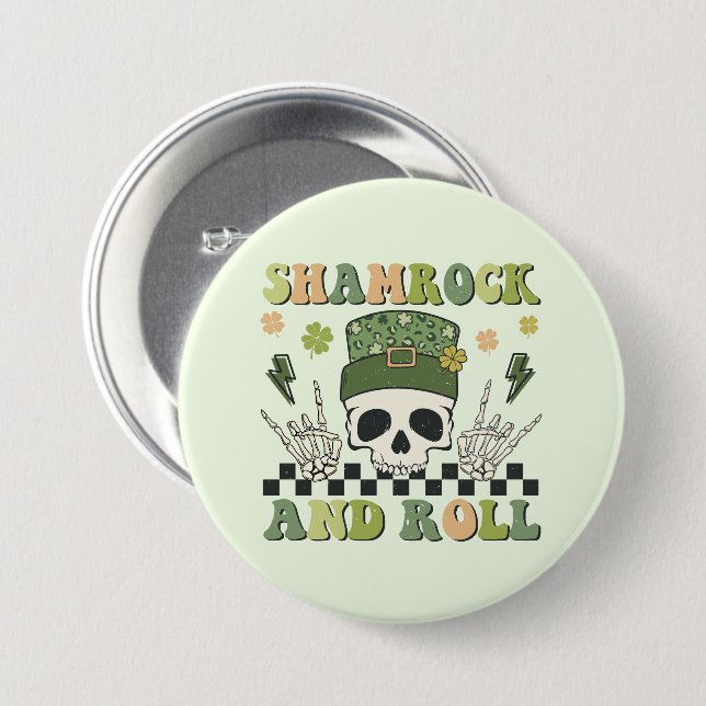 Shamrock and Roll - Skeleton Clover 3 Inch Round Button (Front & Back)