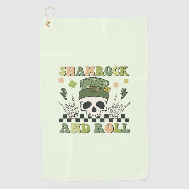 Shamrock and Roll - Skeleton Clover Golf Towel (Front)