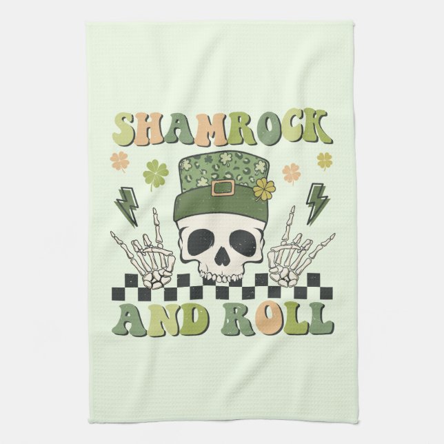 Shamrock and Roll - Skeleton Clover Kitchen Towel (Vertical)