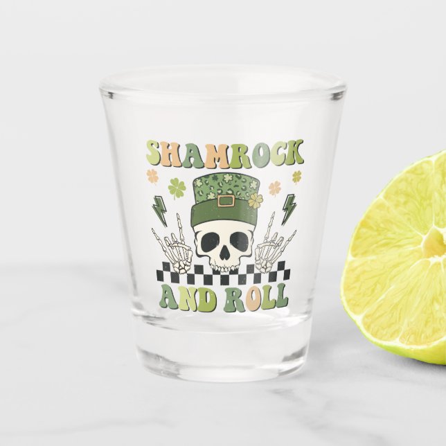 Shamrock and Roll - Skeleton Clover Shot Glass (Front)