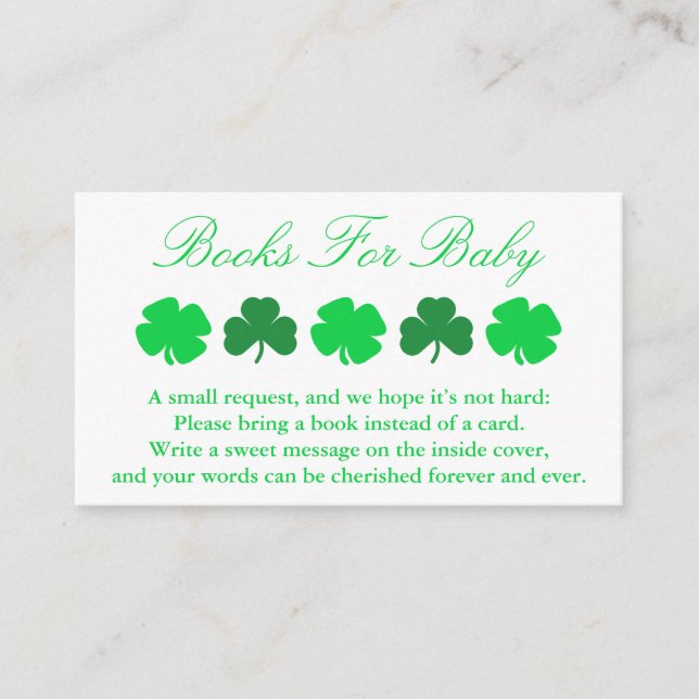 Shamrock Baby Shower Books For Baby Enclosure Card (Front)