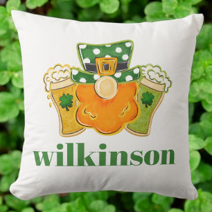 Shamrock Beers Leprechaun St Patrick's Custom Throw Pillow