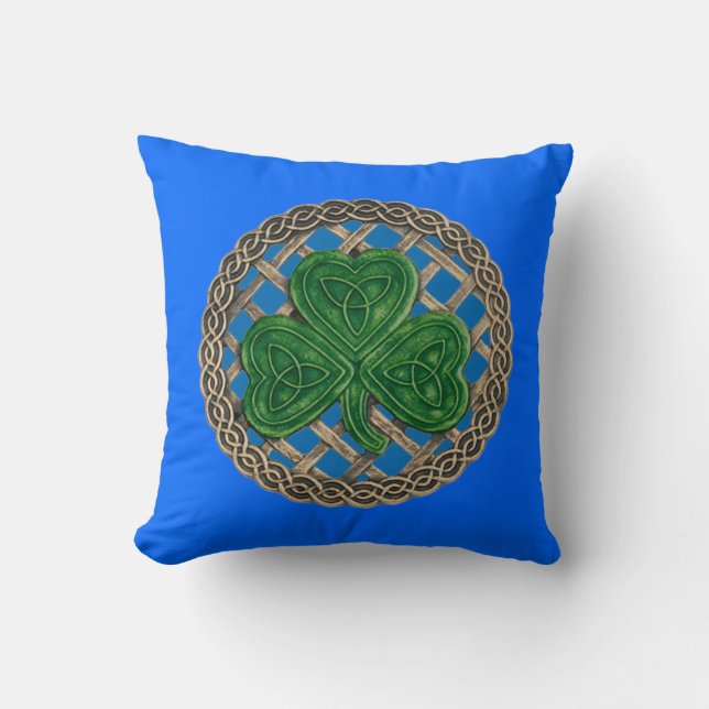 Shamrock bleu et noeuds celtiques Coussin réversib (Recto)