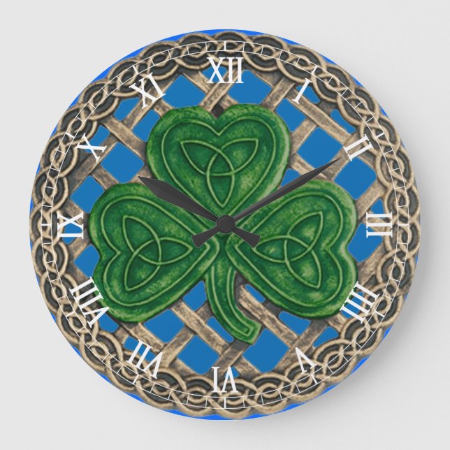 Shamrock bleu et noeuds celtiques Horloge numériqu (Recto)