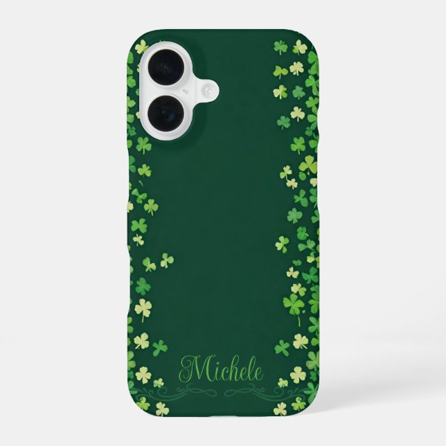Shamrock Border Bliss iPhone 16 Case (Back)