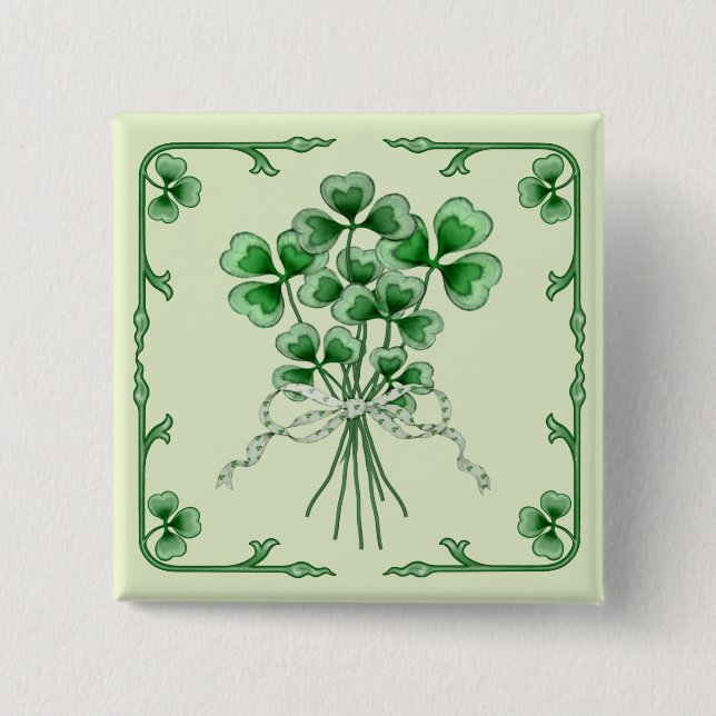 Shamrock Bouquet 2 Inch Square Button (Front)