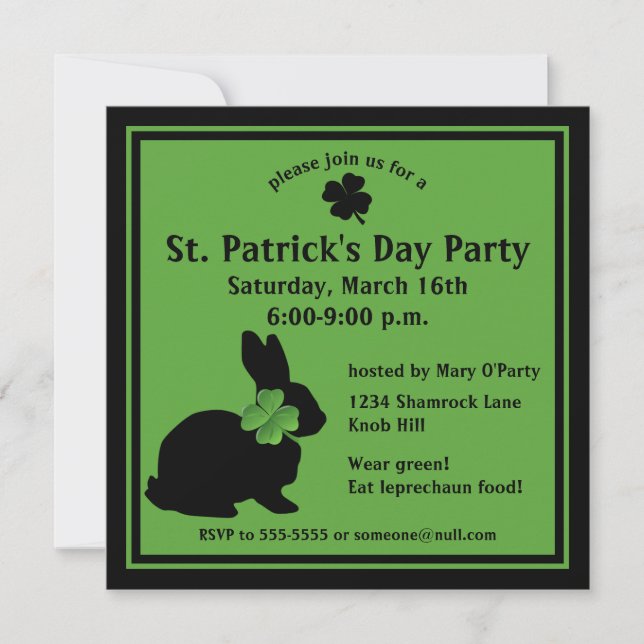 Shamrock Bunny St. Patrick's Day Invitation (Devant)